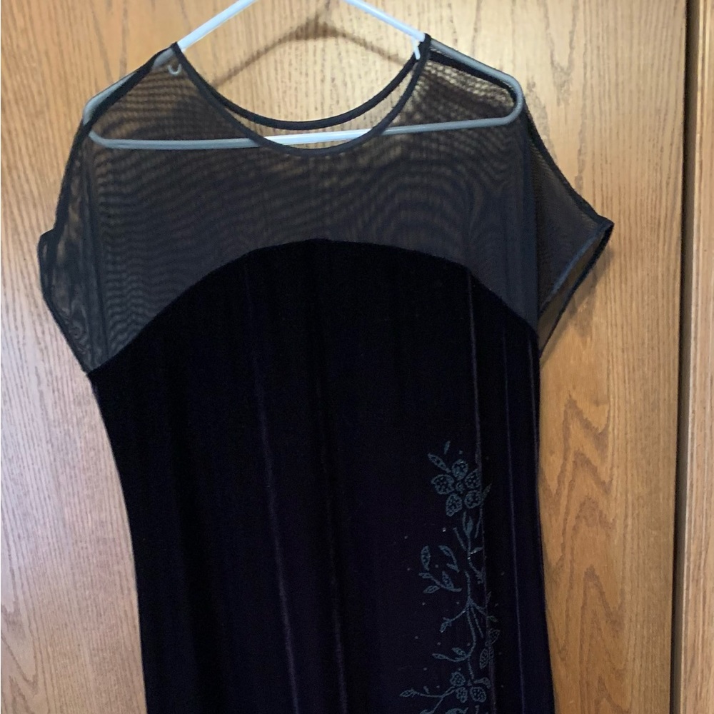 Jeffrey & Dara by Tom Barra Long Black Velvet Dress Sheer Top Size 22W